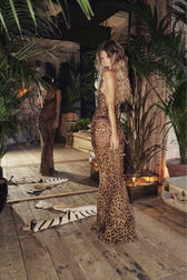 Leopard Print Cowl Neck Satin Slip Maxi Dress 4