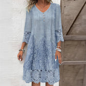 Lace Trim V-Neck Damask Shift Midi Dress 2