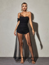 Vanita One Shoulder Mesh Maxi Dress In Black 2