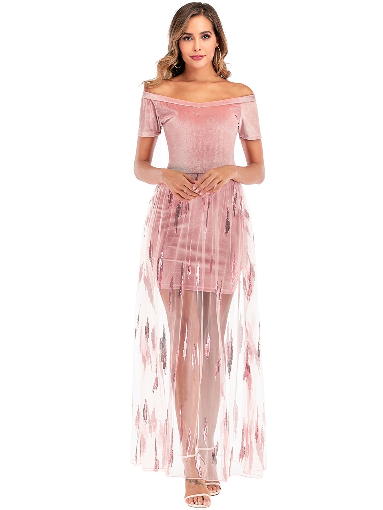 Velvet Sequins Sheer Block Party Dress