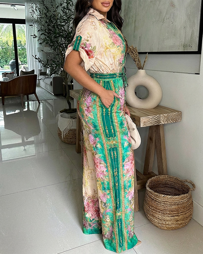 Vera Floral Wide-Leg Jumpsuit with Pockets