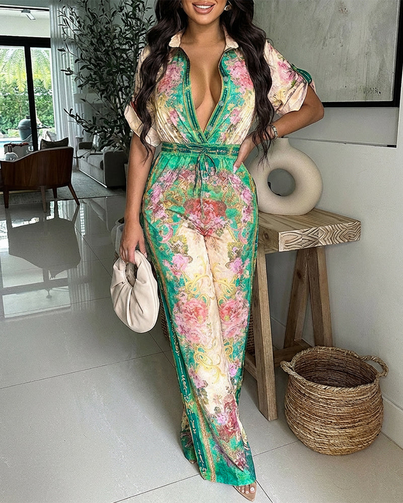 Vera Floral Wide-Leg Jumpsuit with Pockets