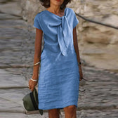 Boat Neck Bow Front Short Sleeve Midi Dress 3