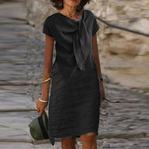 Boat Neck Bow Front Short Sleeve Midi Dress 5