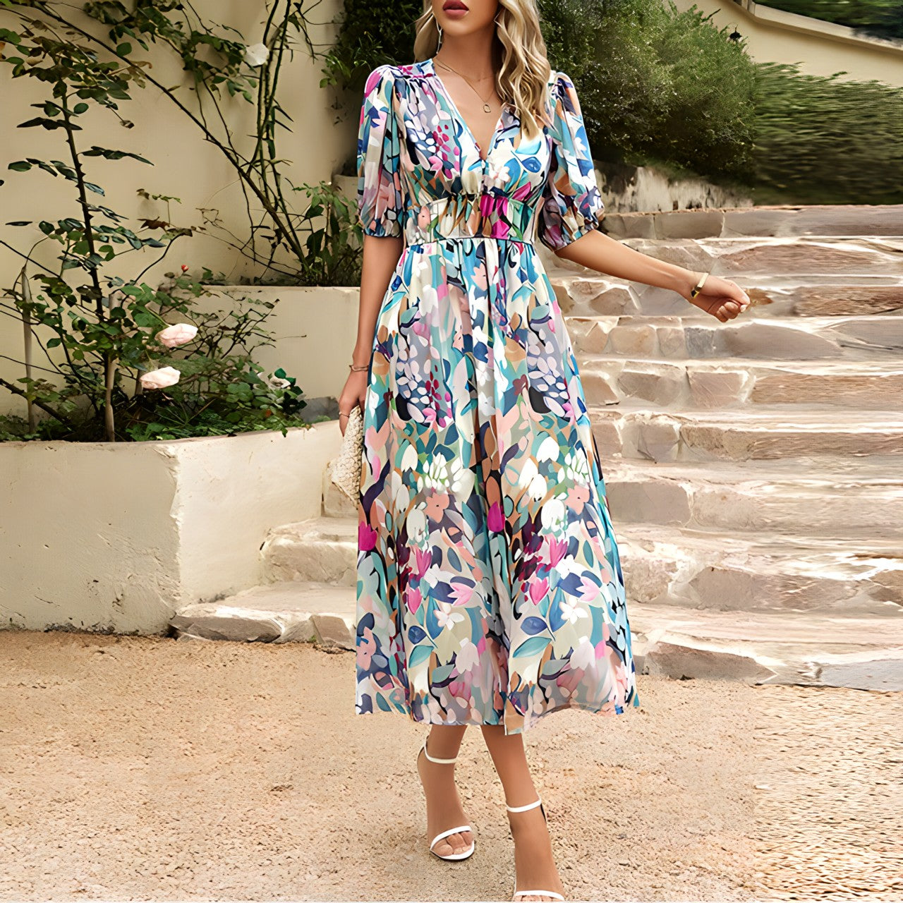 Premium Malena V Neck Midi Dress Chic Silhouette Collection