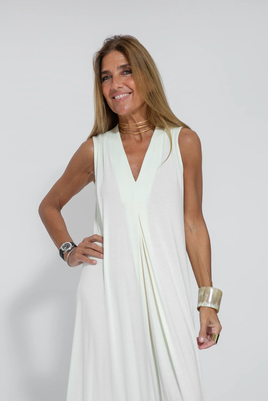 Nicole Minimalist Long Dress with V Neck Premium Wardrobe Essential