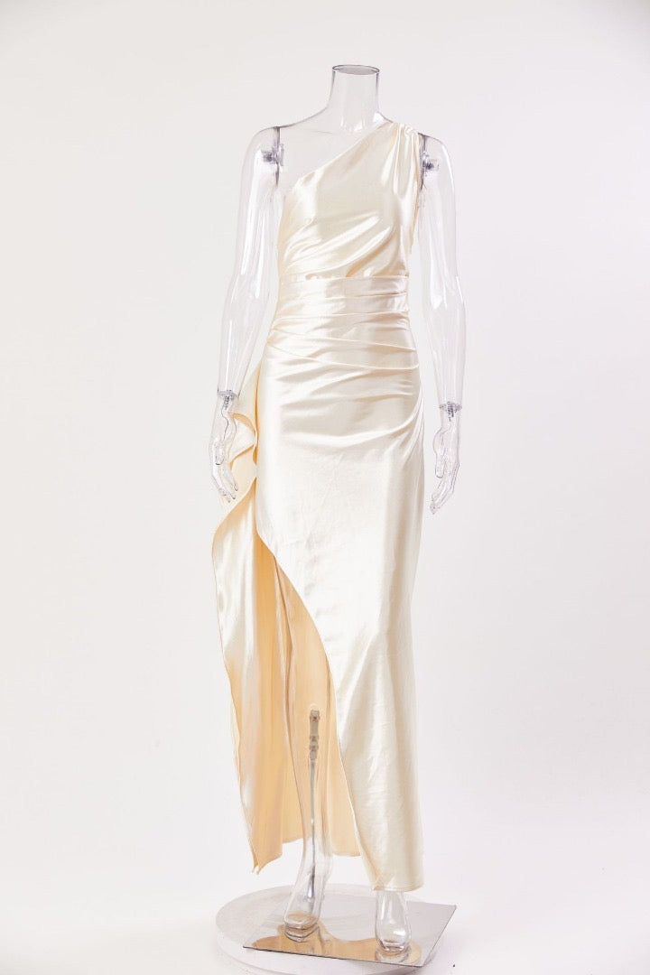 Aurora | Satin Slit Maxi Dress Off White