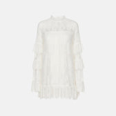 Lace High Neck Long Sleeve Tiered Ruffle Mini Dress 5
