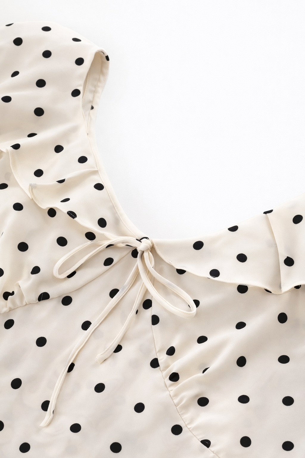 Polka Dot Tie Front Puff Sleeve Fit and Flare Midi Dress