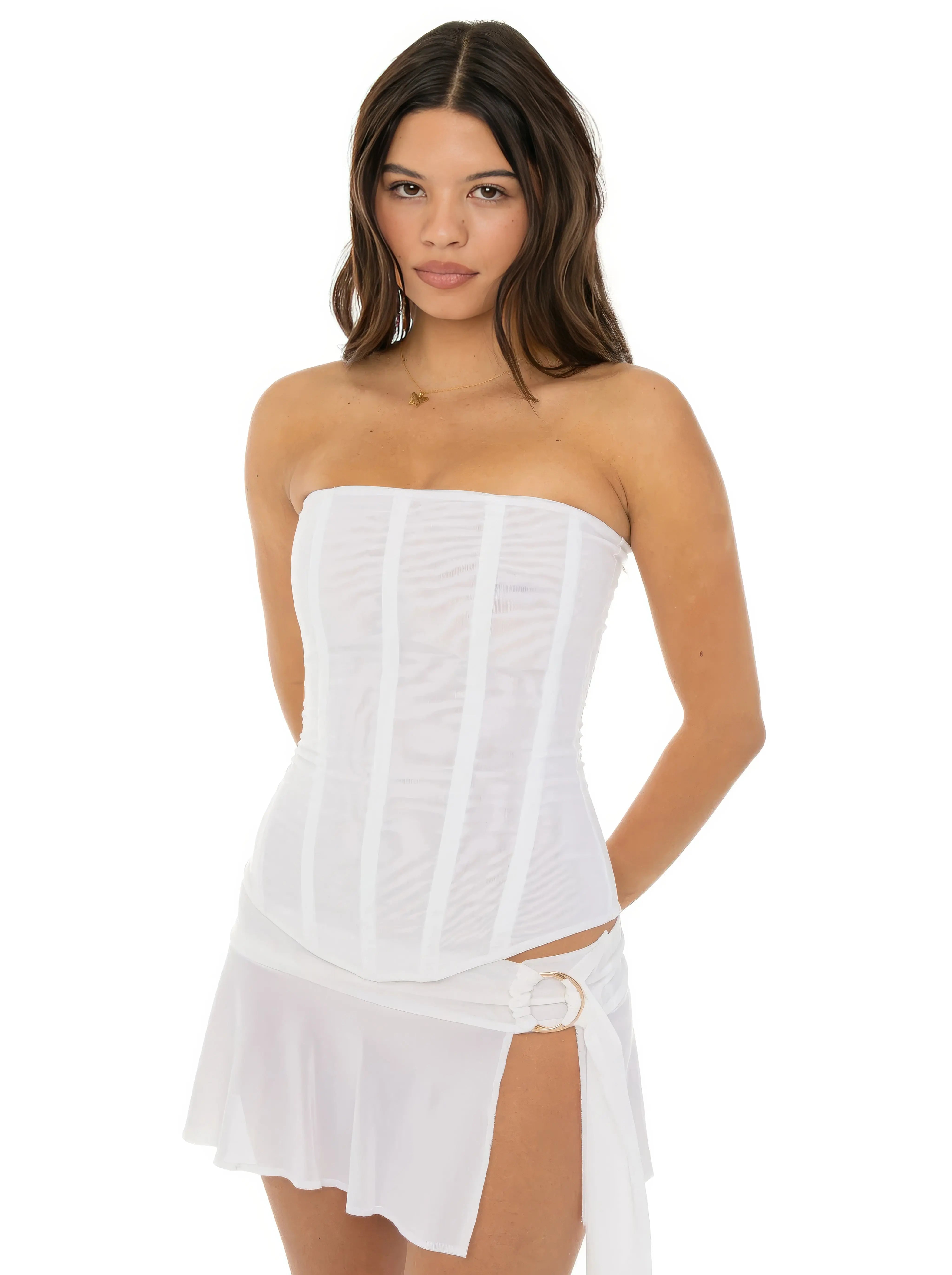 Elegant Sculpted Corset Top with Adjustable Straps and Boning Support