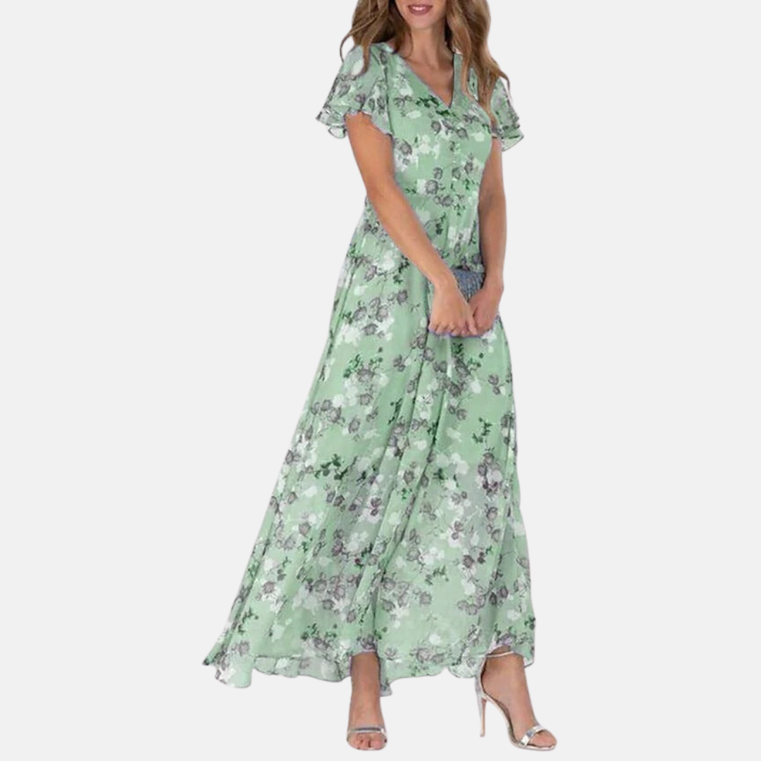 María Effortless Eugenia Floral Print Dress Elevated Occasion Wear