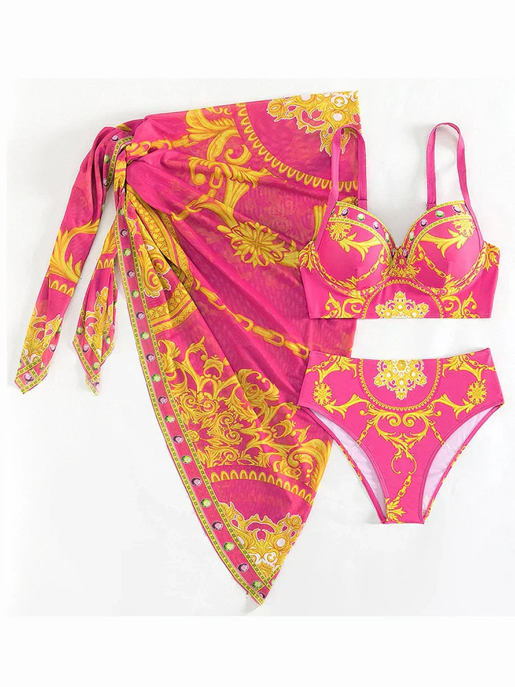 Eva Aesthetic Bohemian Push Up Bathing Dress with Cover Designer Edit