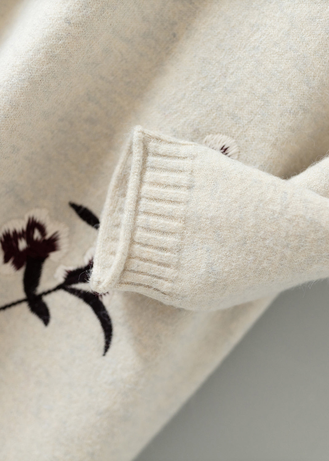 Vintage Apricot Stand Collar Embroideried Patchwork Woolen Knit Dress Fall