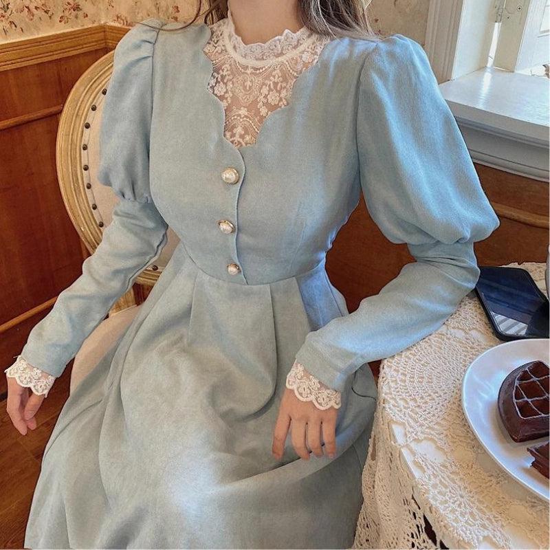 Retro Balloon Sleeve Maxi Dress
