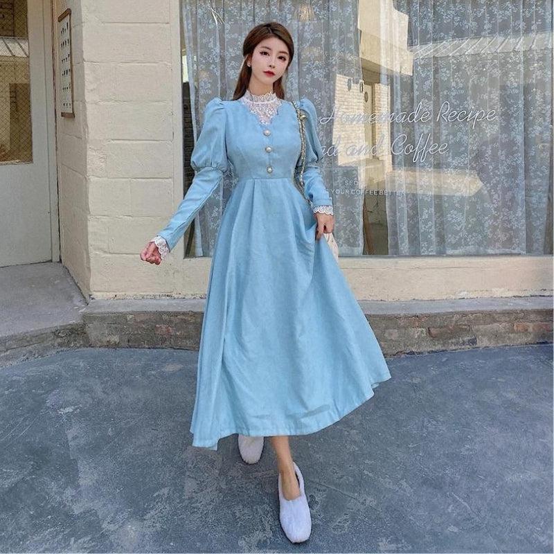 Retro Balloon Sleeve Maxi Dress