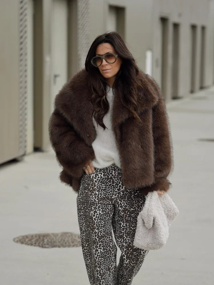 Brown Soft Fluffy Woolen Coat Brown / S