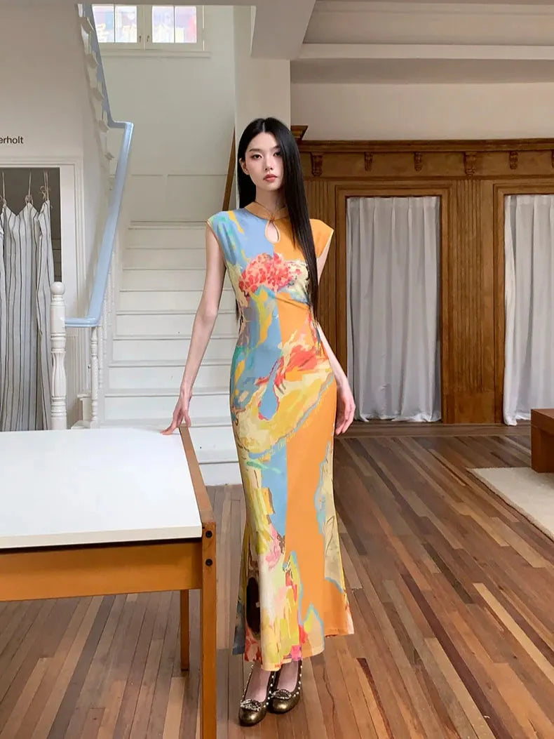 Classic Floral Cut Out Maxi Dress