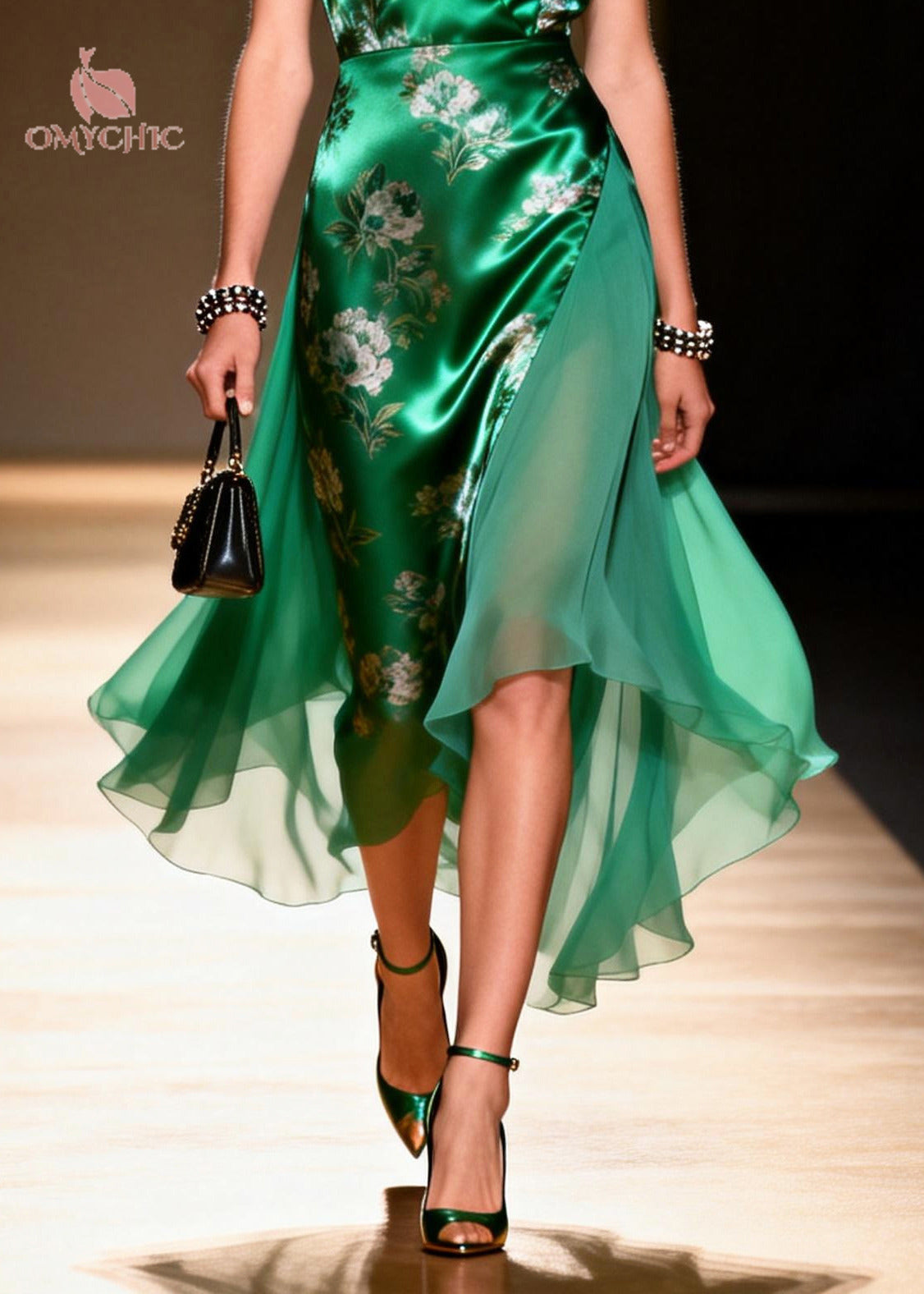Floral Print V-Neck Wrap Flutter Sleeve Sheer Layered Asymmetrical Midi Dress