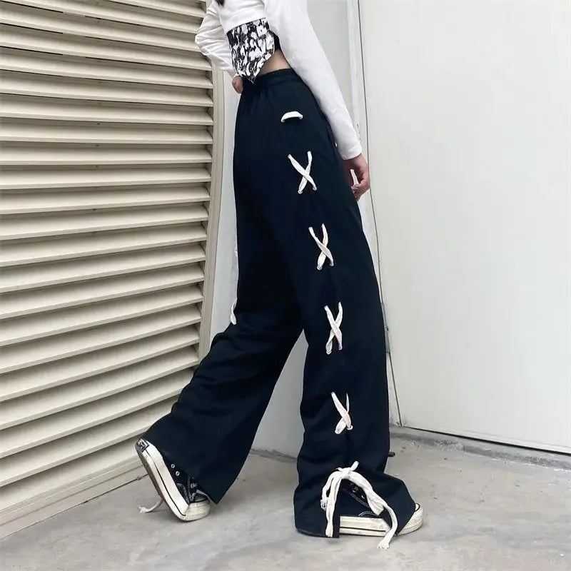 Vintage Y2K Allmatch Style Style Office Lady High Waist Sweatpants