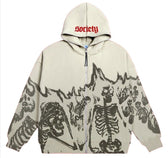 Vintage Printed Zip Up Hoodie Beige / M Sweatshirts & Hoodies-L