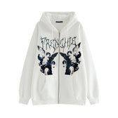 Vintage Printed Zip Up Hoodie White / M Sweatshirts & Hoodies-L