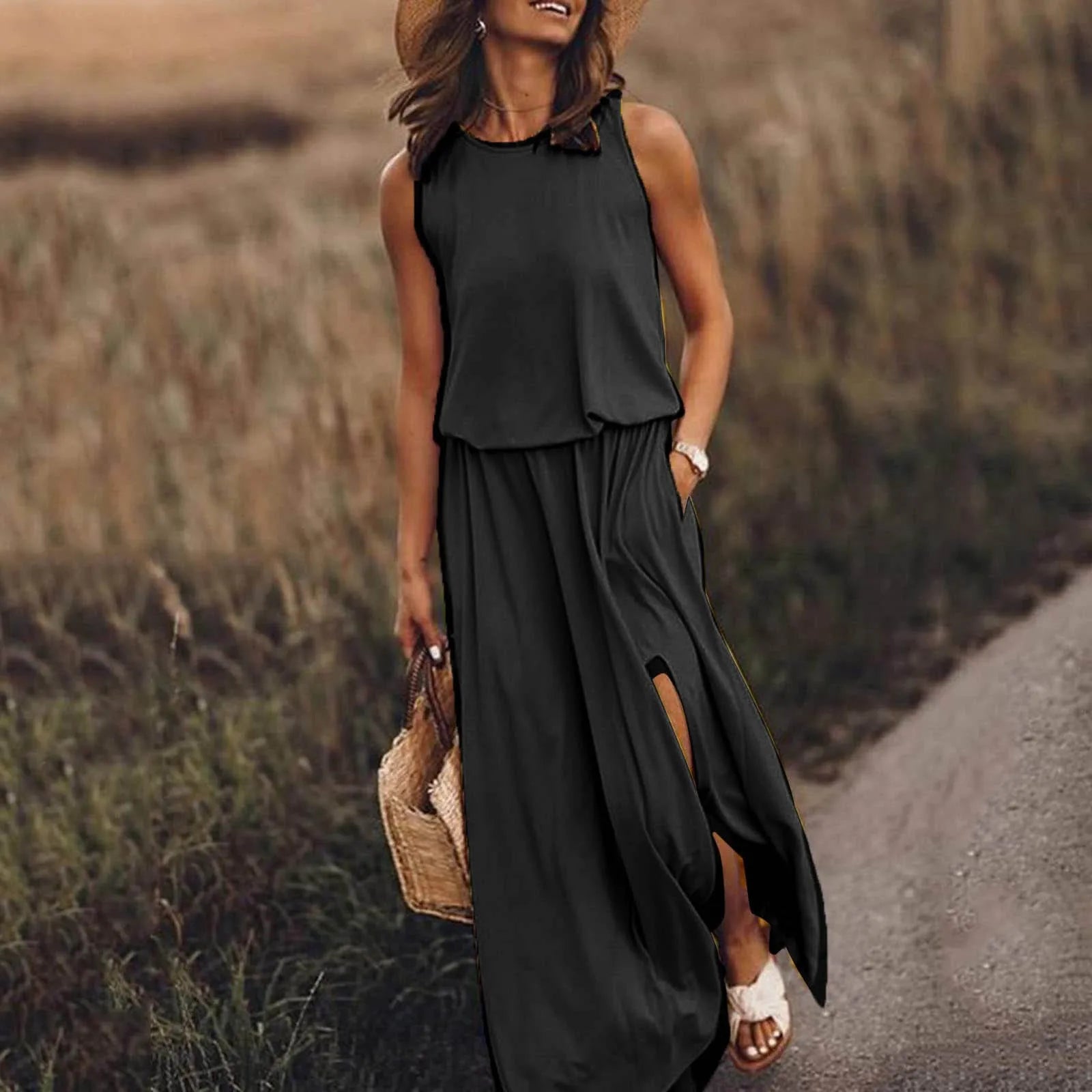 Elegant Solid Color Boho Wedding Long Boho Dress