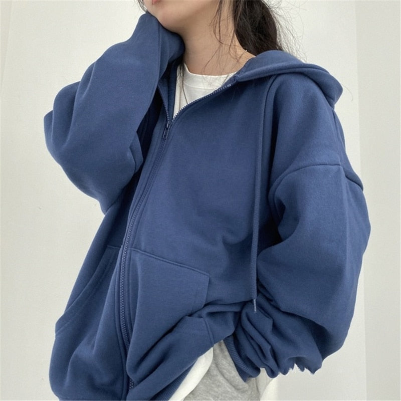 Star Print Zip Up Oversized Drop Shoulder Hoodie 13