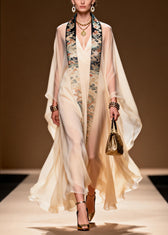 Vintage White Oversized Dragon Pattern Chiffon Dresses Two Piece Set Summer 3