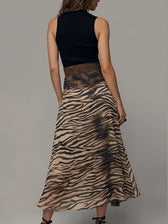 High Neck Sleeveless Animal Print Faux Two Piece Midi Dress 2