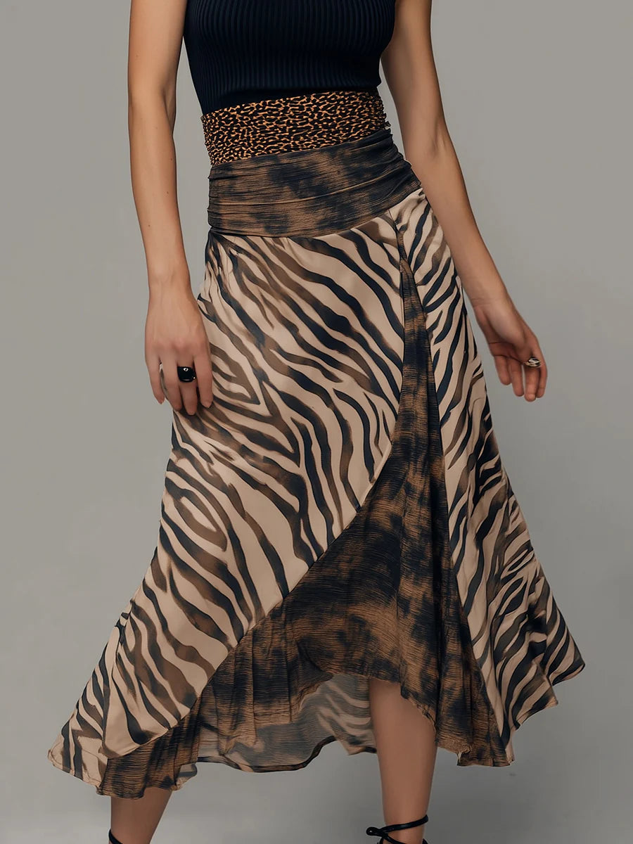 High Neck Sleeveless Animal Print Faux Two Piece Midi Dress 5