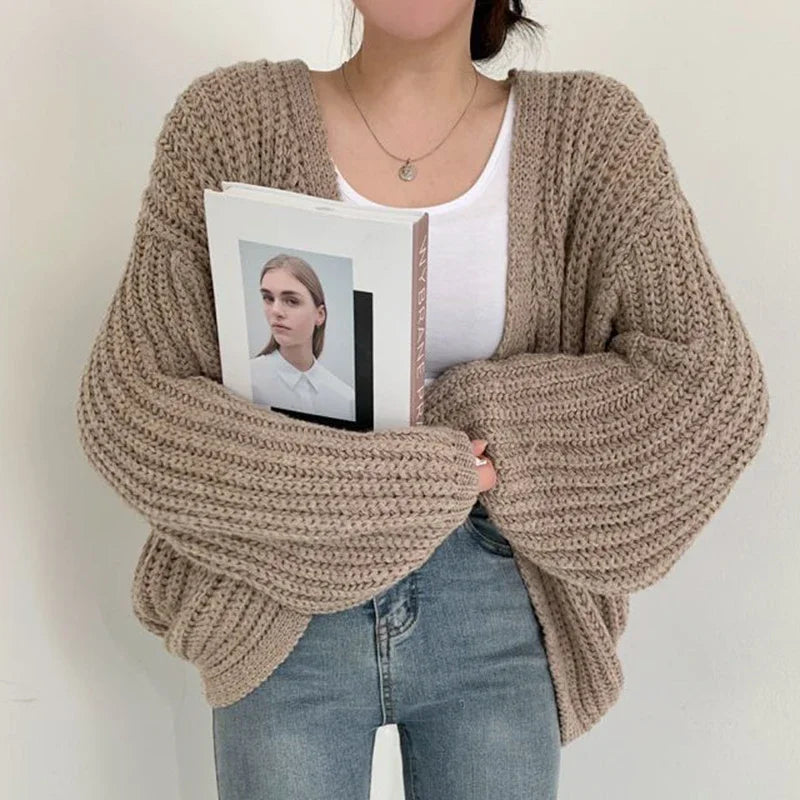 Open Front Chunky Ribbed Knit Oversized Cardigan