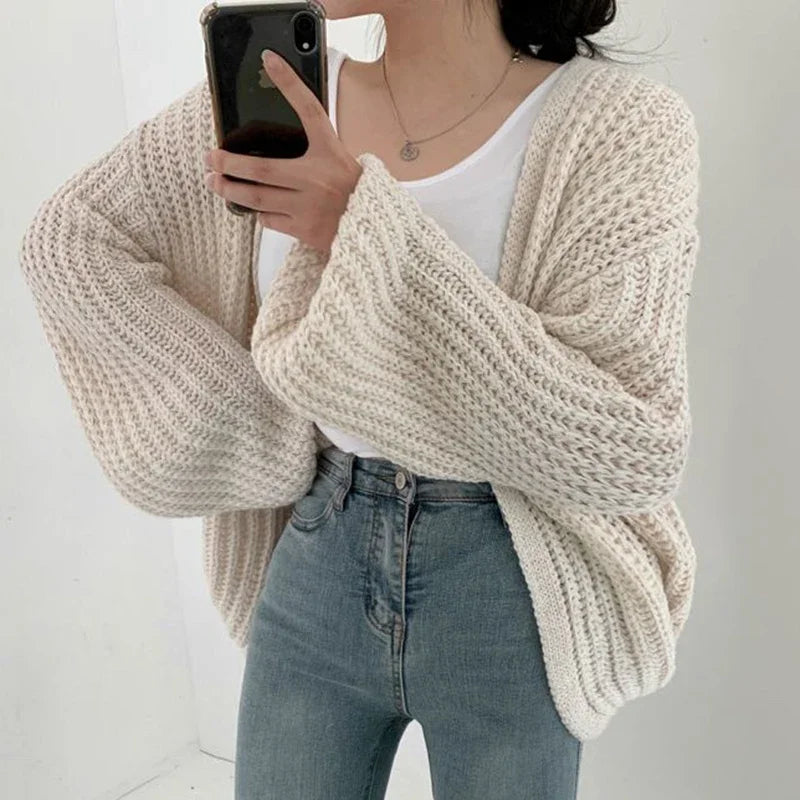 Open Front Chunky Ribbed Knit Oversized Cardigan