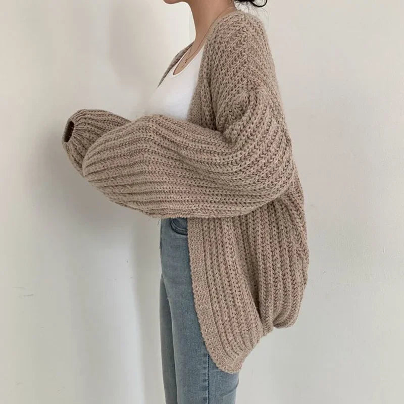 Open Front Chunky Ribbed Knit Oversized Cardigan