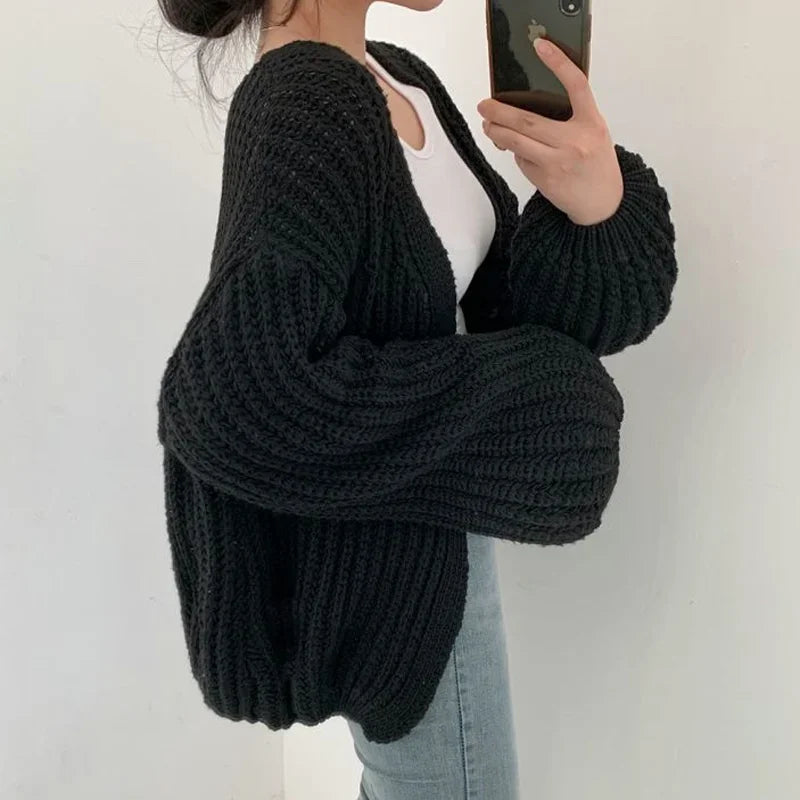Open Front Chunky Ribbed Knit Oversized Cardigan