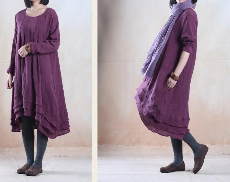 Violet purple long linen dress unique plus size maxi dress