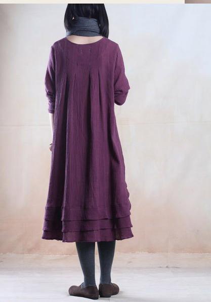 Violet purple long linen dress unique plus size maxi dress