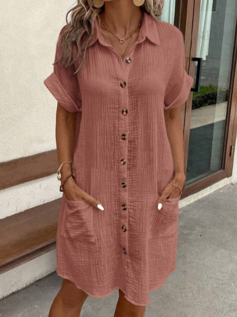 Hailey - Women’s Retro Cotton Shirt Dress Red