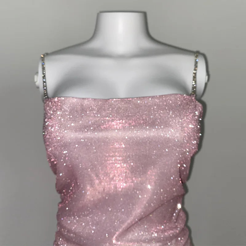 Glitter Spaghetti Strap Bodycon Mini Party Dress