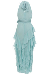 Chiffon Sleeveless Frill Split Midi Dress With Belt in blue - View 5