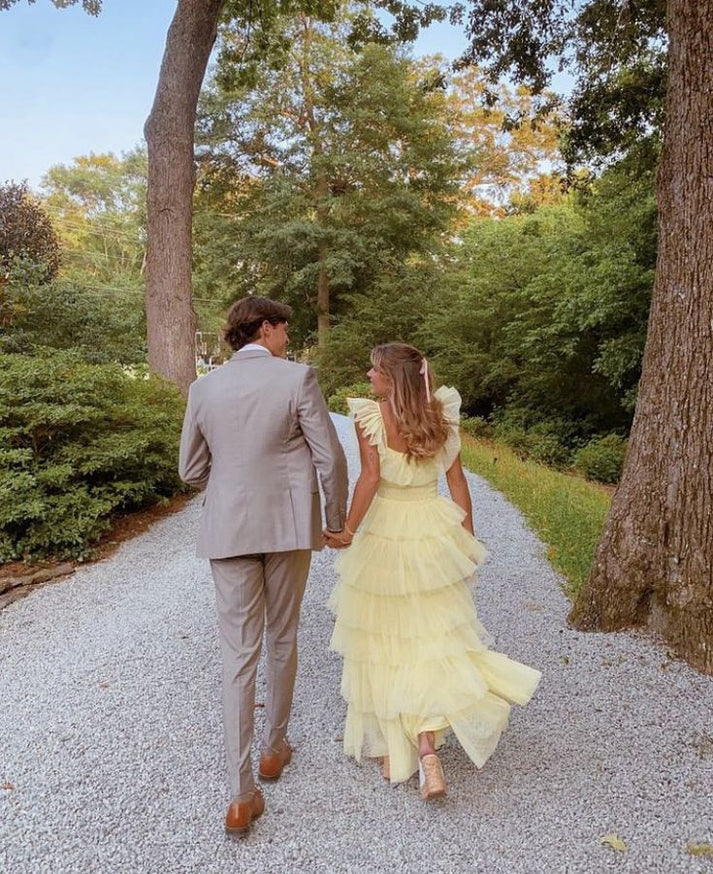 Cute Yellow Layered Tulle Long Prom Dress Formal Party Evening Gown cc1948