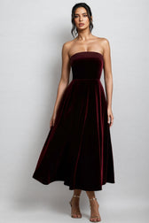 Aspedr Velvet Bandeau Midi Dress - View 3