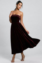 Aspedr Velvet Bandeau Midi Dress - View 2