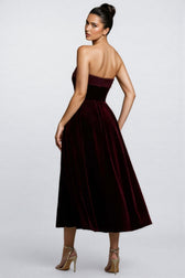 Aspedr Velvet Bandeau Midi Dress - View 4