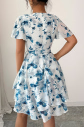 Floral V-Neck Short Sleeve Wrap Tiered Ruffle Mini Dress 3