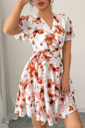 Floral V-Neck Short Sleeve Wrap Tiered Ruffle Mini Dress 6