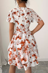 Floral V-Neck Short Sleeve Wrap Tiered Ruffle Mini Dress 7