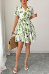 Floral V-Neck Short Sleeve Wrap Tiered Ruffle Mini Dress 12