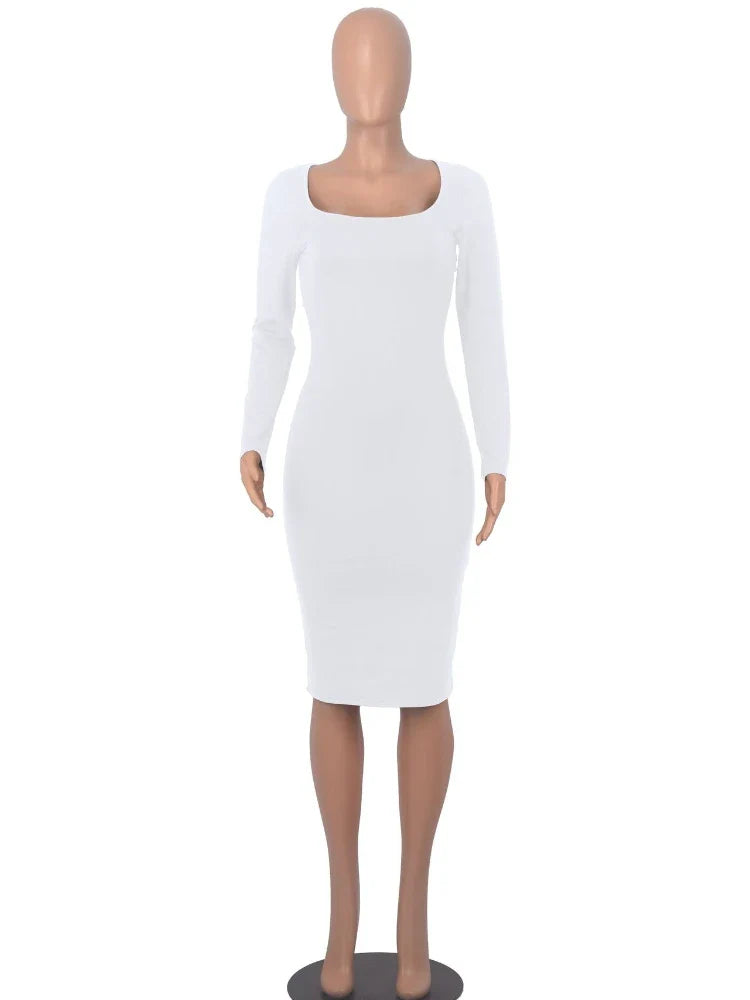 Classics Solid Collar Longsleeved Vintage Bodycon Dress