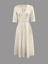 Deep V-Neck Satin Fit and Flare Midi Dress 4