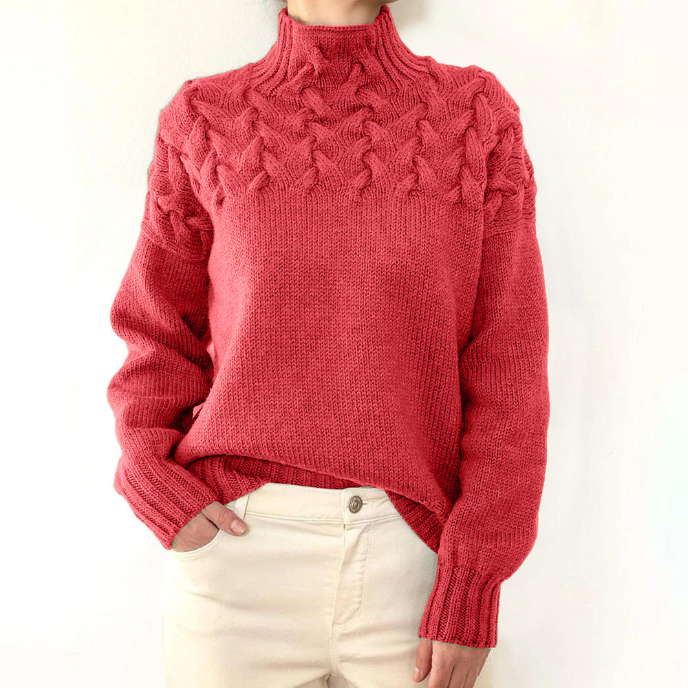 Turtleneck Cable Knit Long Sleeve Sweater